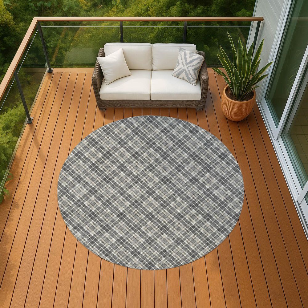 Dalyn Rug Company Soft Essentials Plaid Gray 8' Round Indoor/Outdoor Area Rug, , large