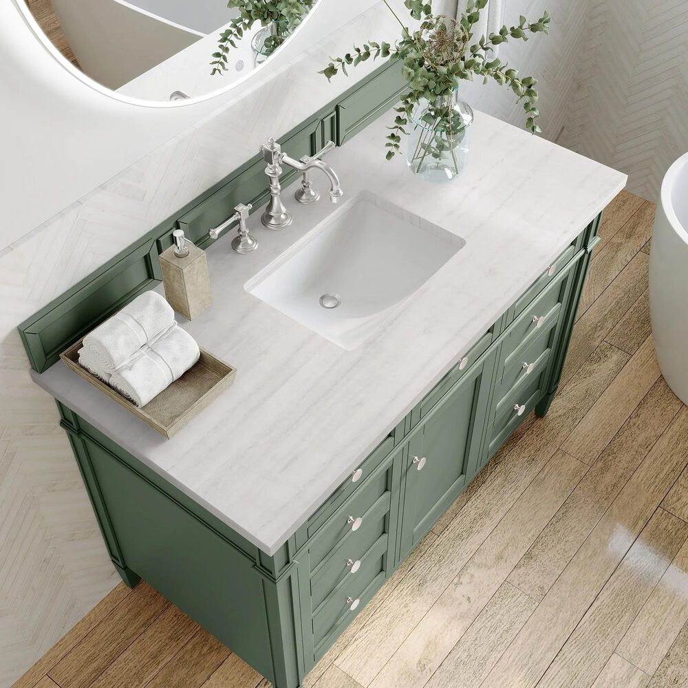 James Martin Vanities Brittany 48&quot; Single Bathroom Vanity in Smokey Celadon with 3 cm Arctic Fall Solid Surface Top and Rectangular Sink, , large