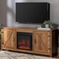 Walker Edison 58" Barn Door Fireplace Console in Rustic Oak, , large