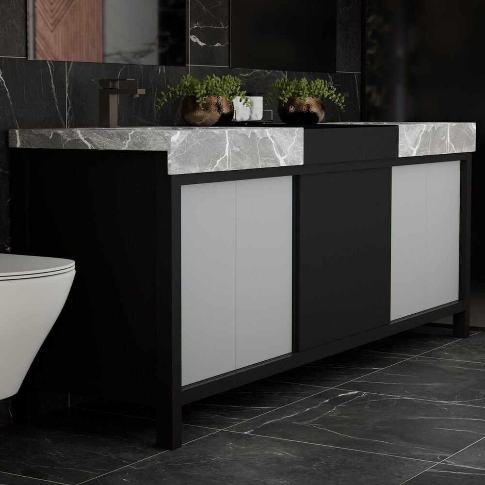 Lexora Home Zilara 84" Double Bathroom Vanity in Black and Grey with 11 cm Castle Grey Marble Top and Rectangular Sinks, , large
