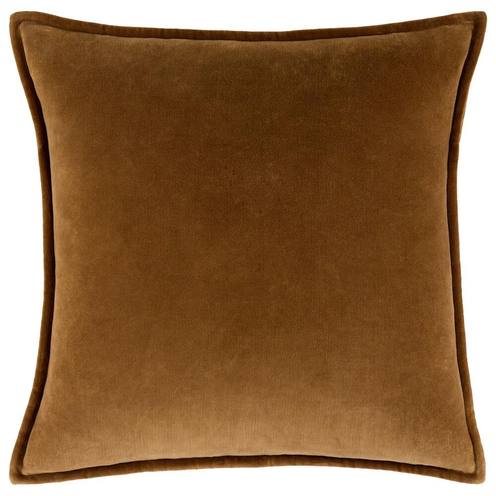 Surya Cotton Velvet 22" Square Throw Pillow in Brown, , large