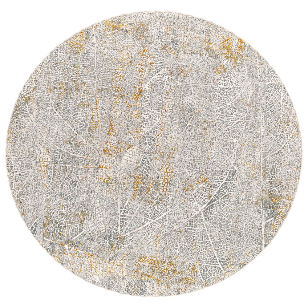 Surya Dresden Medium Gray, White, Light Slate, Gray, Mustard and Denim 6"7" Round Area Rug, , large