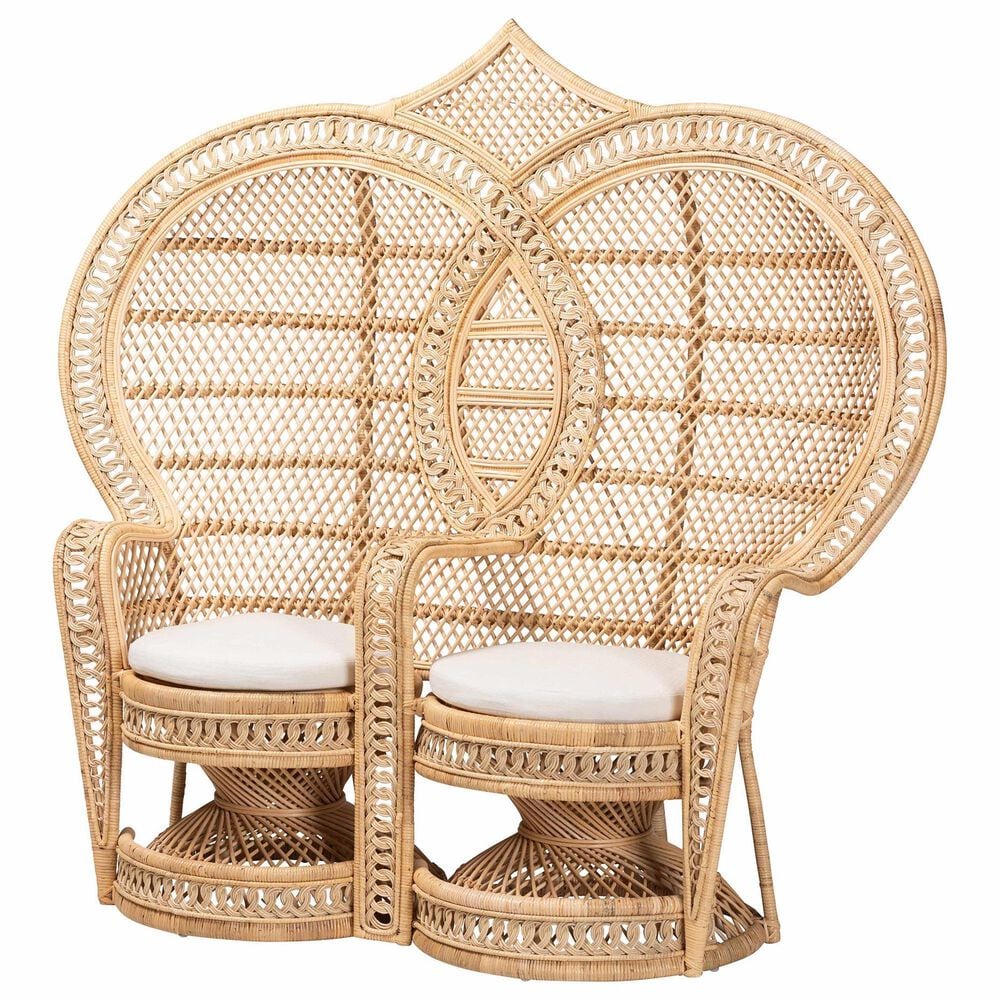 Baxton Studio Nerita Two-Seater Peacock Chair in White, , large