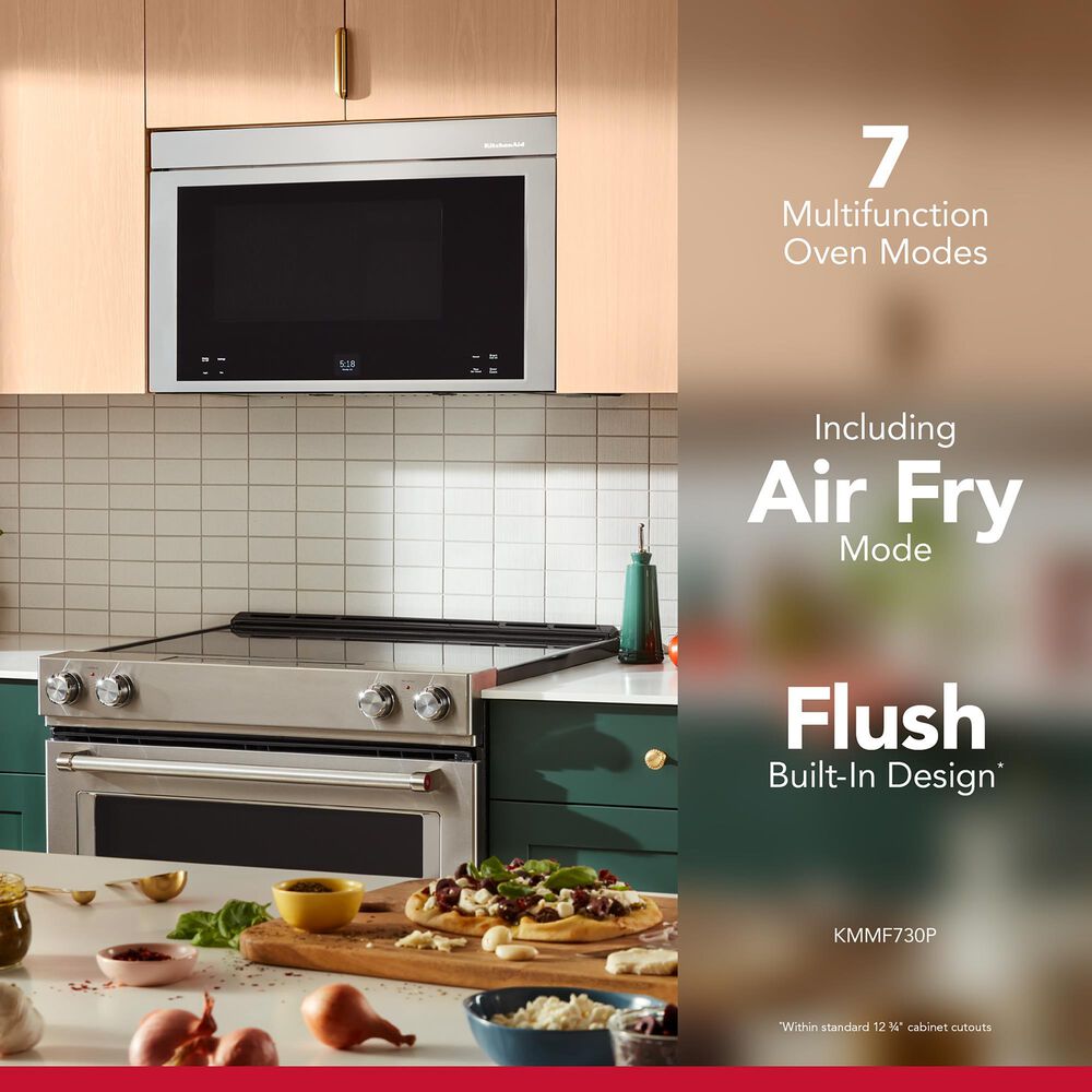 KitchenAid 2-Piece Kitchen Package with 30" Slide-In Smart Electric Range and 30" Over-the-Range Microwave Oven in PrintShield Stainless Steel, , large