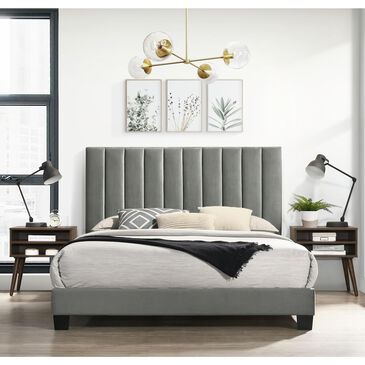 Mayberry Hill Coyote King Upholstered Platform Bed and Two Nightstands Set in Carroll Grey, , large