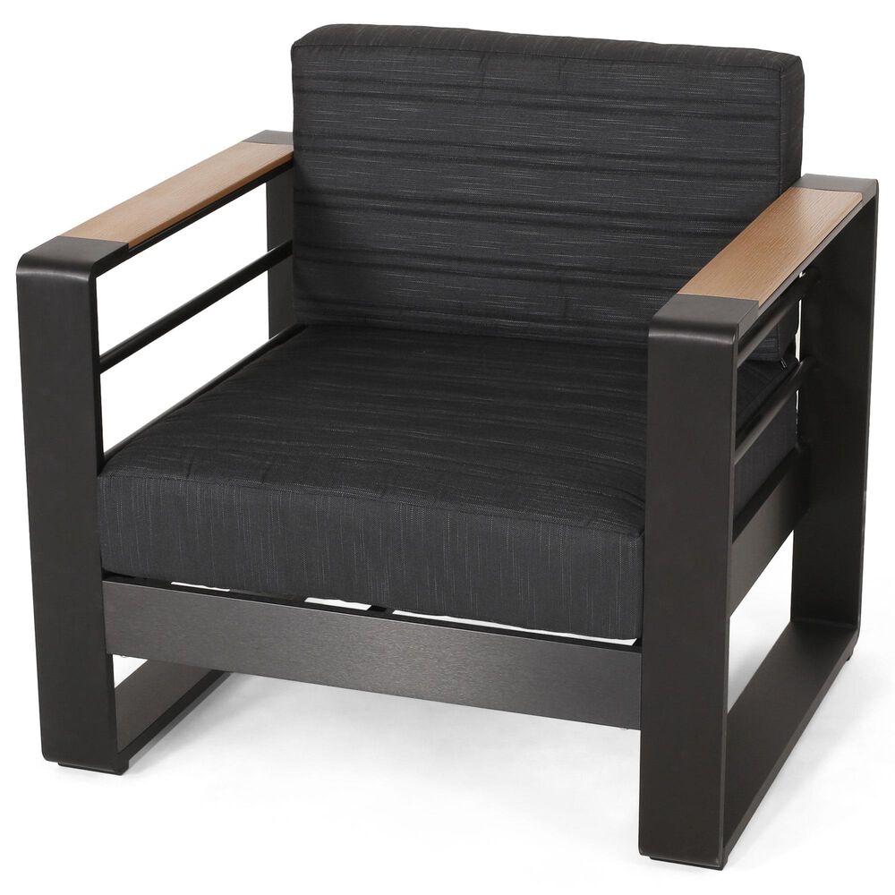 Hearth and Haven Giovanna Outdoor Club Chair with Open Backrest and Square Arms in Black, , large