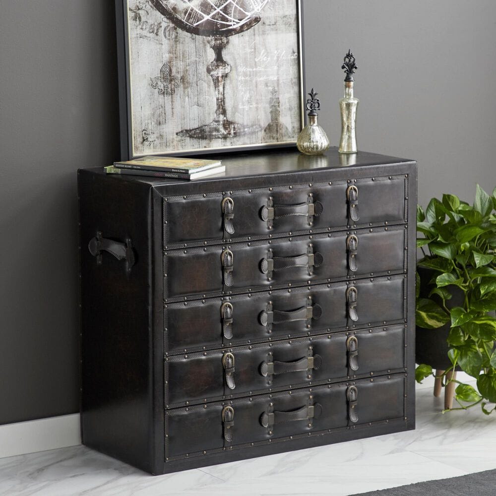 Maple and Jade 5-Drawer Room Chest with Stud and Buckle Detail in Black, , large