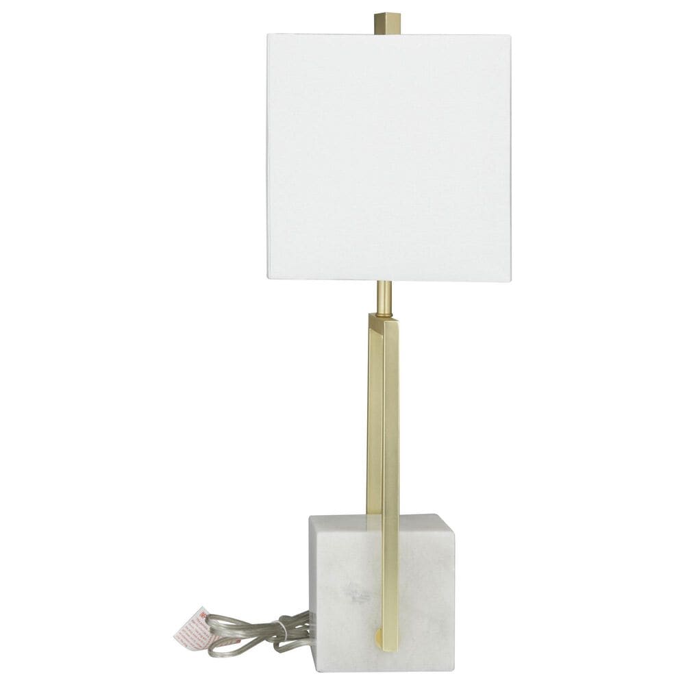 Maple and Jade 27&quot; Metal and Marble Geometric Table Lamp with Linen Shade in Gold, White and Gray, , large