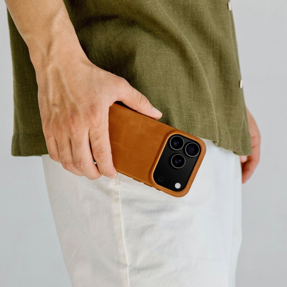 Bluebonnet Cases The Minimalist Full-Grain Leather iPhone 17 Pro MagSafe Case - Saddle Tan, , large