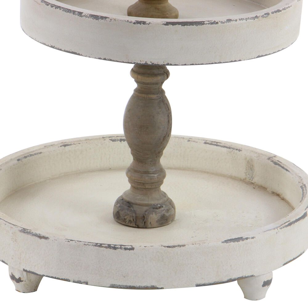Maple and Jade Farmhouse Tiered Server in Distressed White and Dark Mocha, , large
