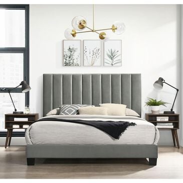 Mayberry Hill Coyote King Upholstered Platform Bed and Two Nightstands Set in Carroll Grey, , large