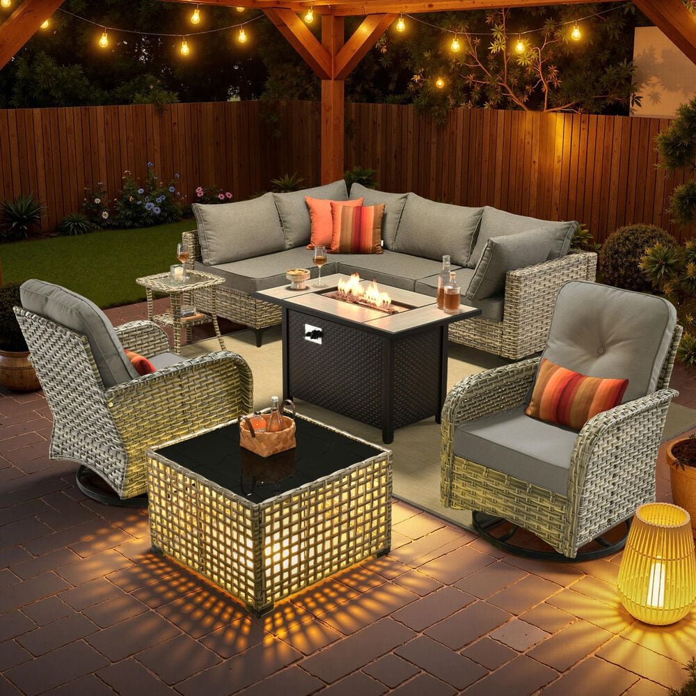 HOMLUX 9-Piece Patio Conversation Set in Dark Gray, , large