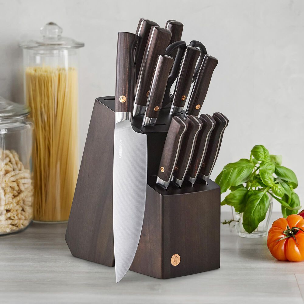 Green Pan Elite 13-Piece Knife Block Set with Light Wood Handles in Stainless Steel, , large