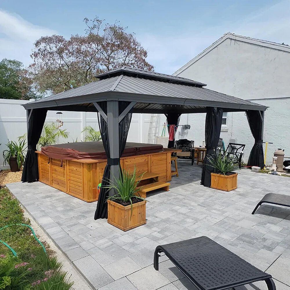 HOMLUX 12'X20' Hardtop gazebo with double roof in Bronze in Gray, , large