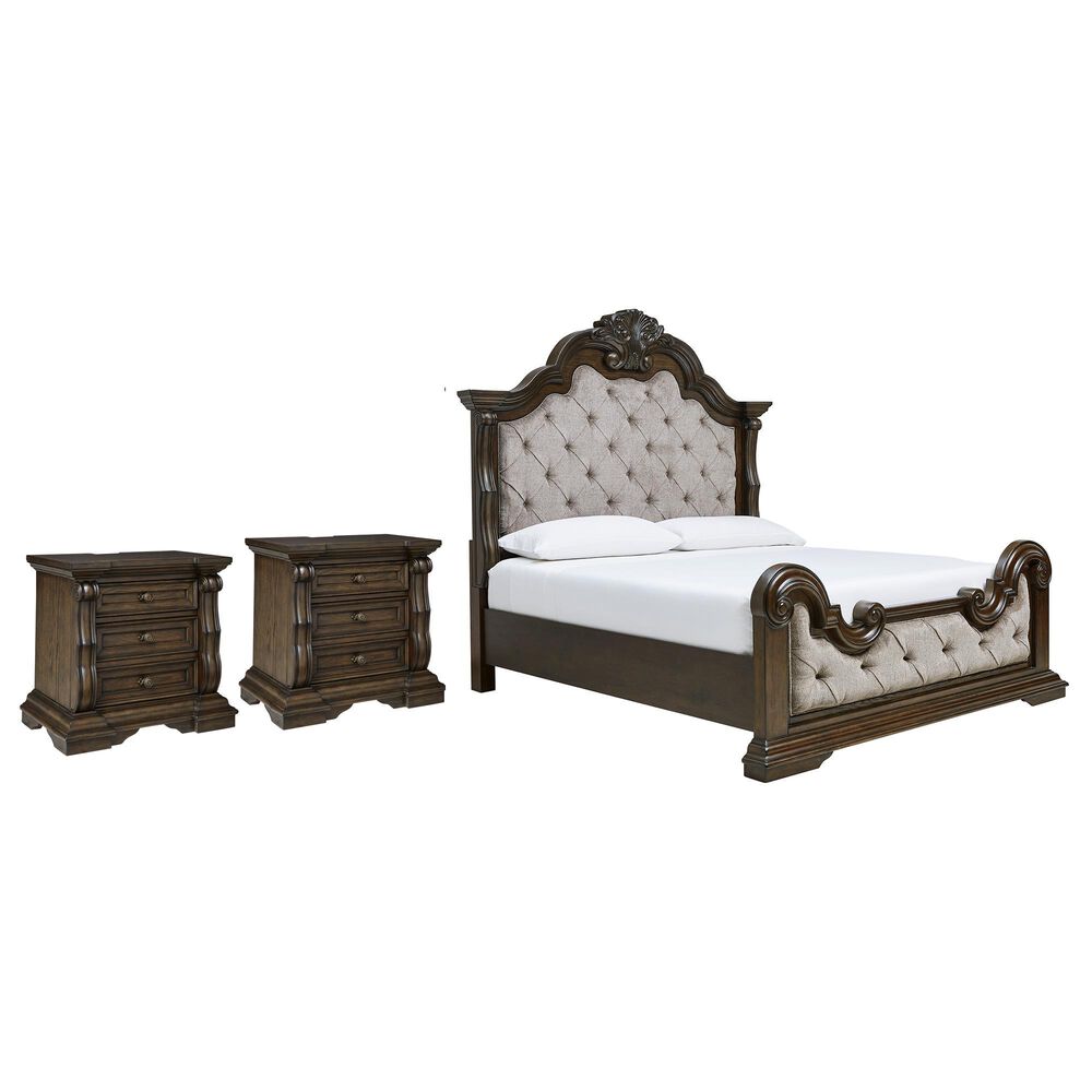 Millenium Maylee King Upholstered Bed and Two Nightstands in Dark Brown, , large