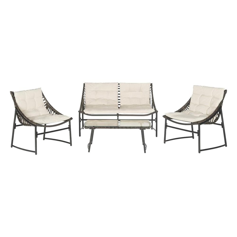 Safavieh 4-Piece Berkane Conversation Set with Beige Cushion in Brown, , large