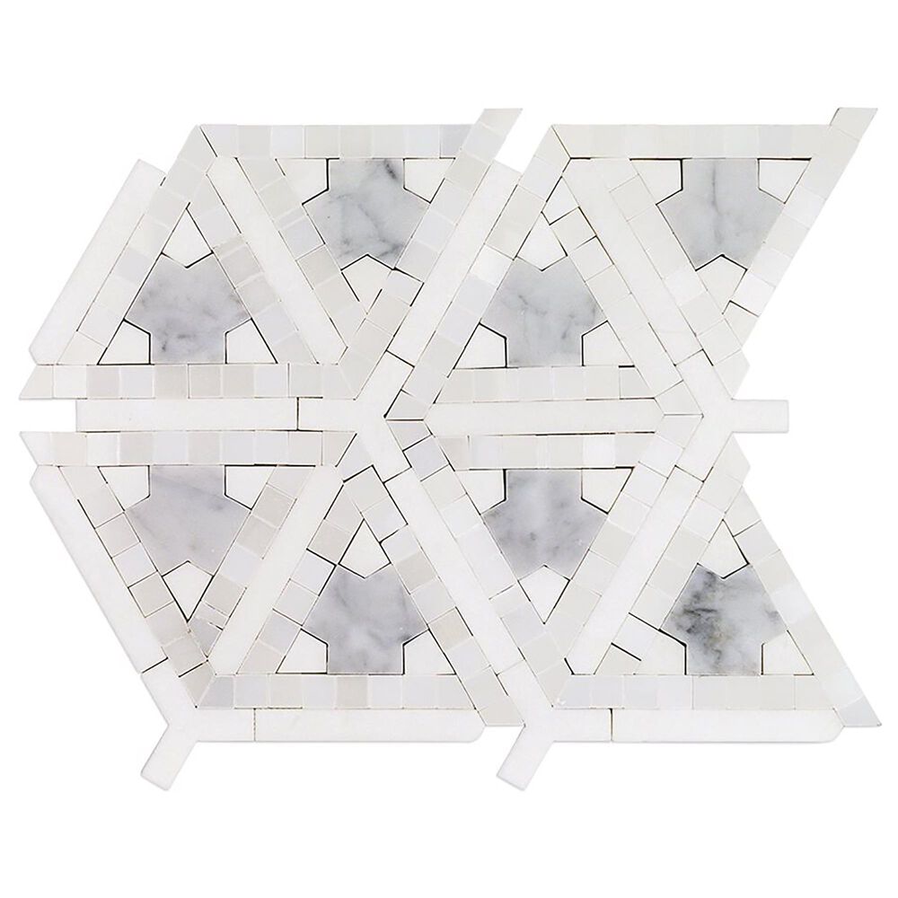 Soho Studio MJ Nibiru Thassos, Carrara and Royal White 13" x 11" Marble Mosaic Sheet, , large