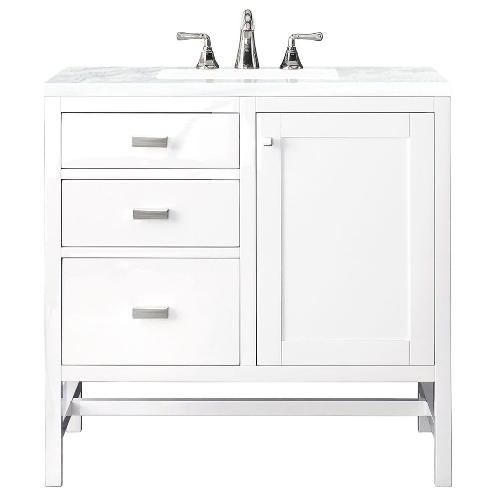 James Martin Vanities Addison 36" Single Bathroom Vanity in Glossy White with 3 cm Arctic Fall Solid Surface Top and Rectangular Sink, , large