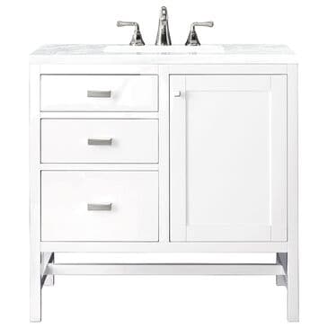 James Martin Vanities Addison 36" Single Bathroom Vanity in Glossy White with 3 cm Arctic Fall Solid Surface Top and Rectangular Sink, , large