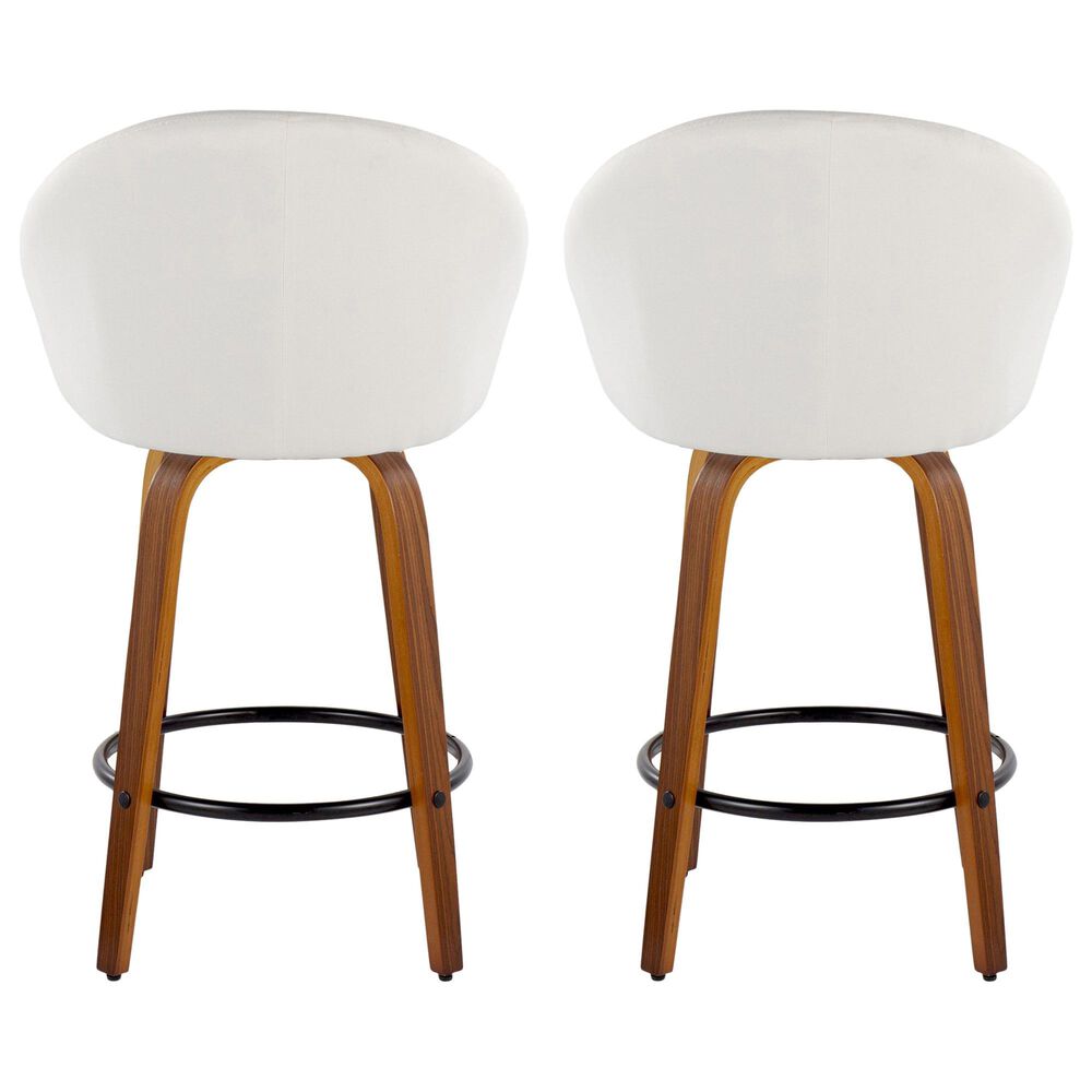 LumiSource Matisse 26" Swivel Counter Stool with Cream Fabric Upholstery in Walnut and Black (Set of 2), , large