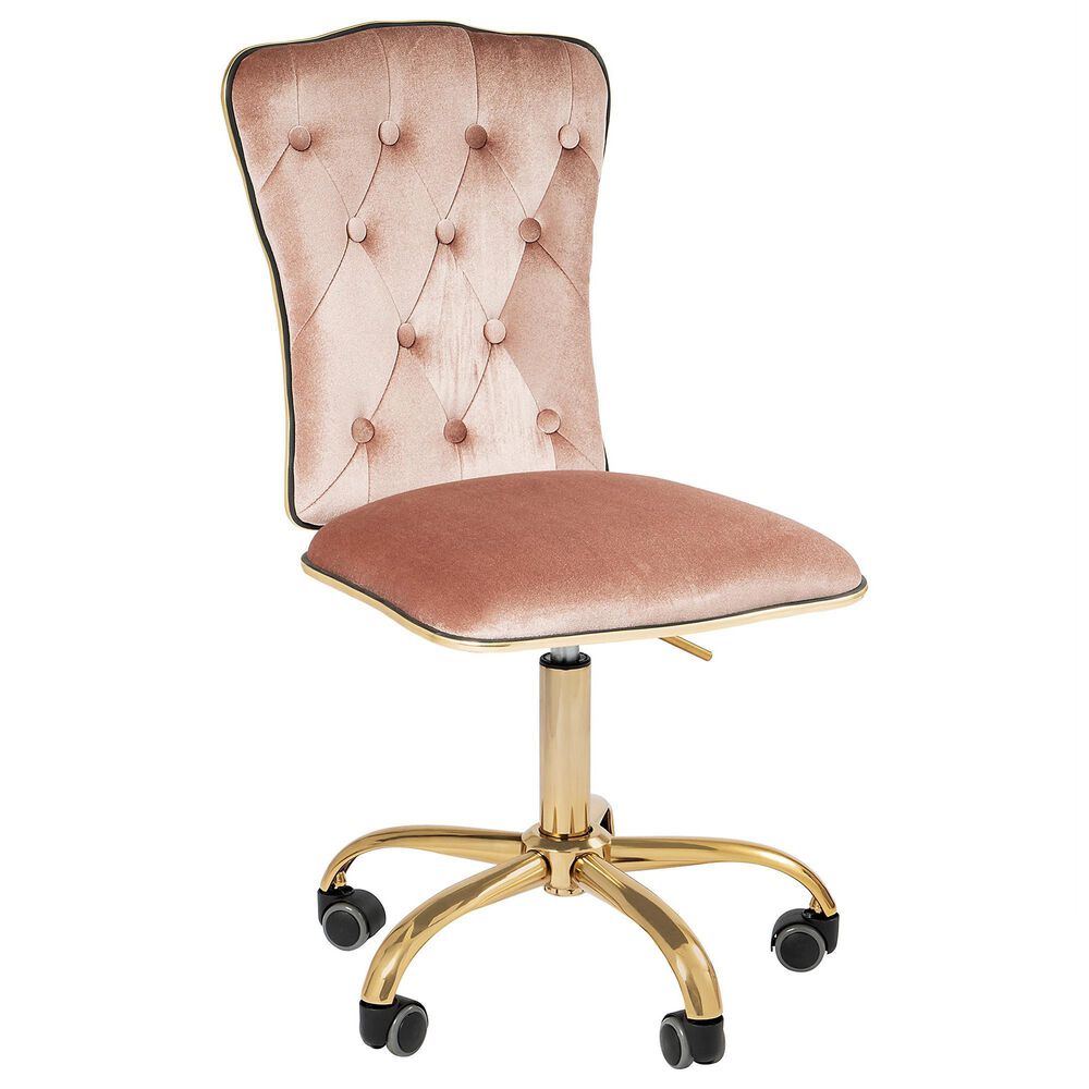 Impressions Vanity Elise Tufted Vanity Chair with Pink Cushion in Gold, , large