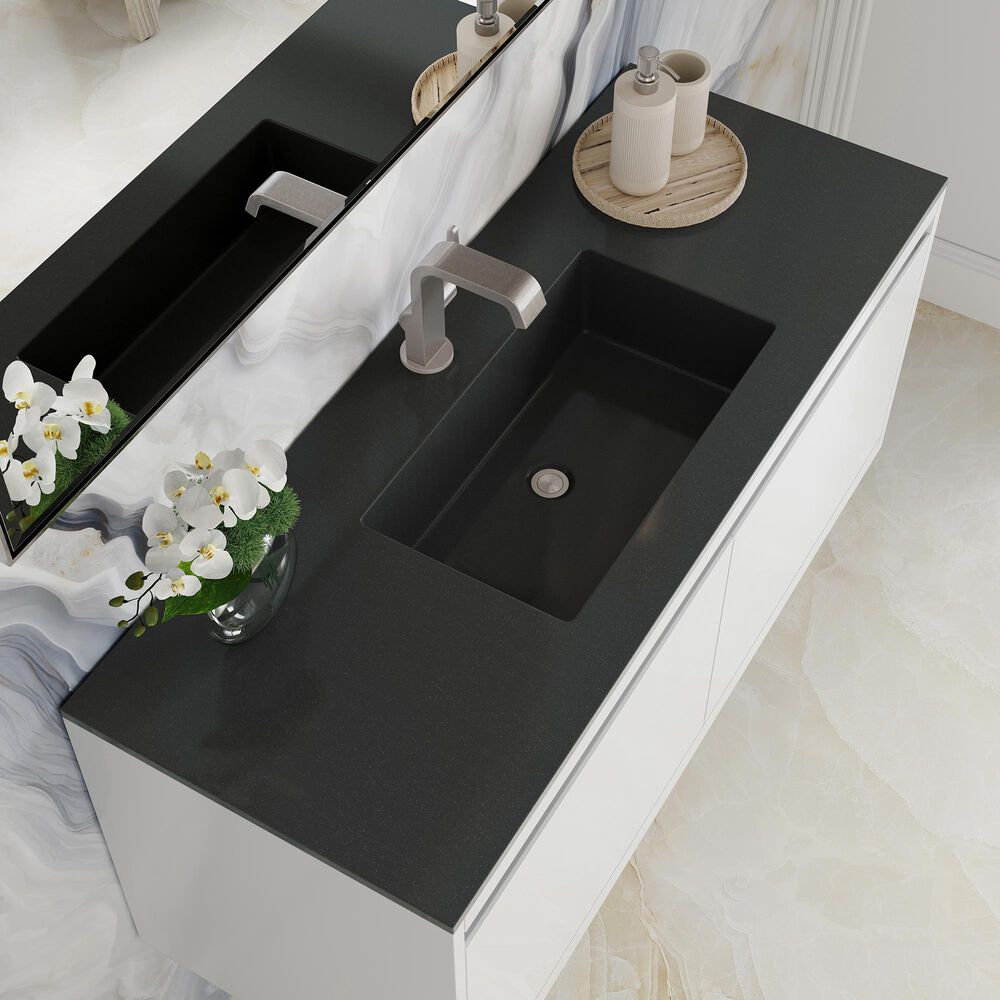 James Martin Vanities Mantova 47.3&quot; Single Vanity in Glossy White and Brushed Nickel with 3 cm Charcoal Black Composite Stone Top and Rectangular Sink, , large