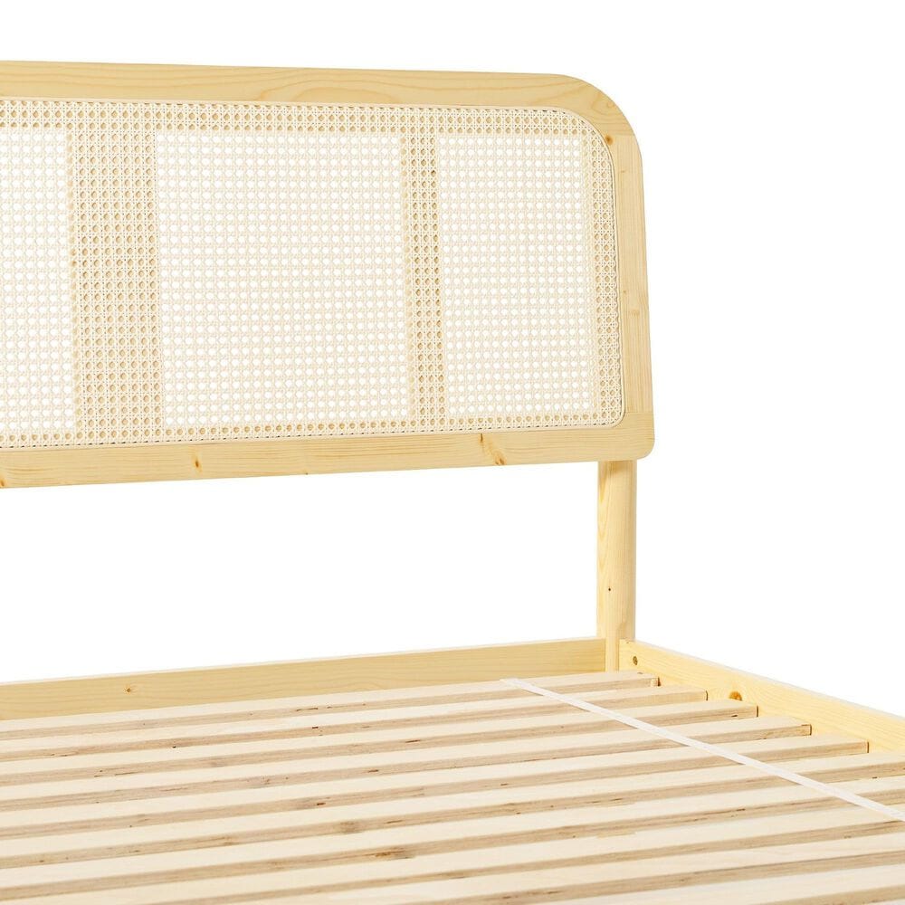 Walker Edison Neru King Platform Bed with Curved Rattan Headboard in Natural, , large