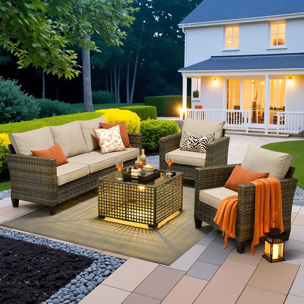 HOMLUX 4-Piece Outdoor Sofa Set in Beige, , large