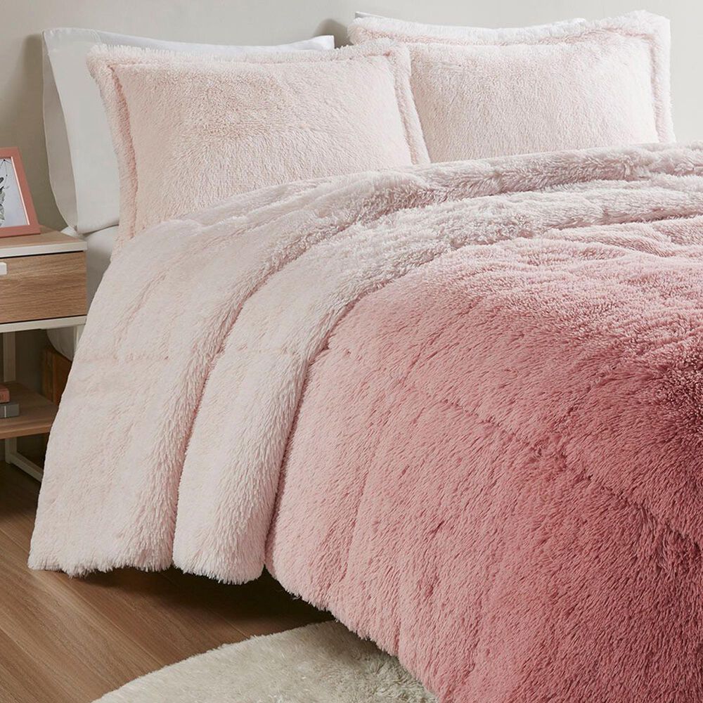 Hampton Park Brielle Ombre 2-Piece Twin/Twin XL Shaggy Long Fur Comforter Mini Set in Blush, , large