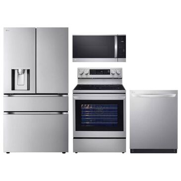 LG 4-Piece Kitchen Package with 28.6 Cu. Ft. Smart French Door Refrigerator and Electric Range in Stainless Steel, , large