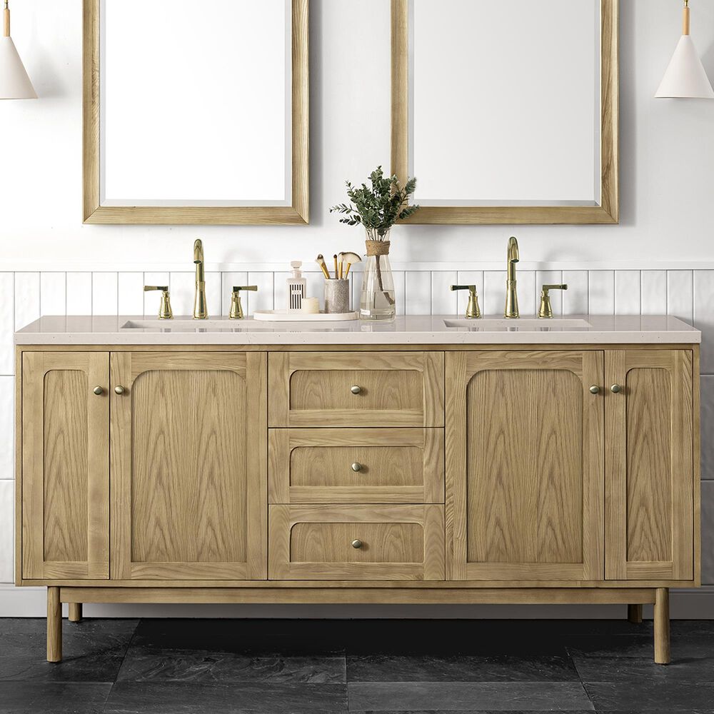 James Martin Vanities Laurent 72&quot; Double Bathroom Vanity in Light Natural Oak with 3 cm Eternal Marfil Quartz Top and Rectangular Sinks, , large
