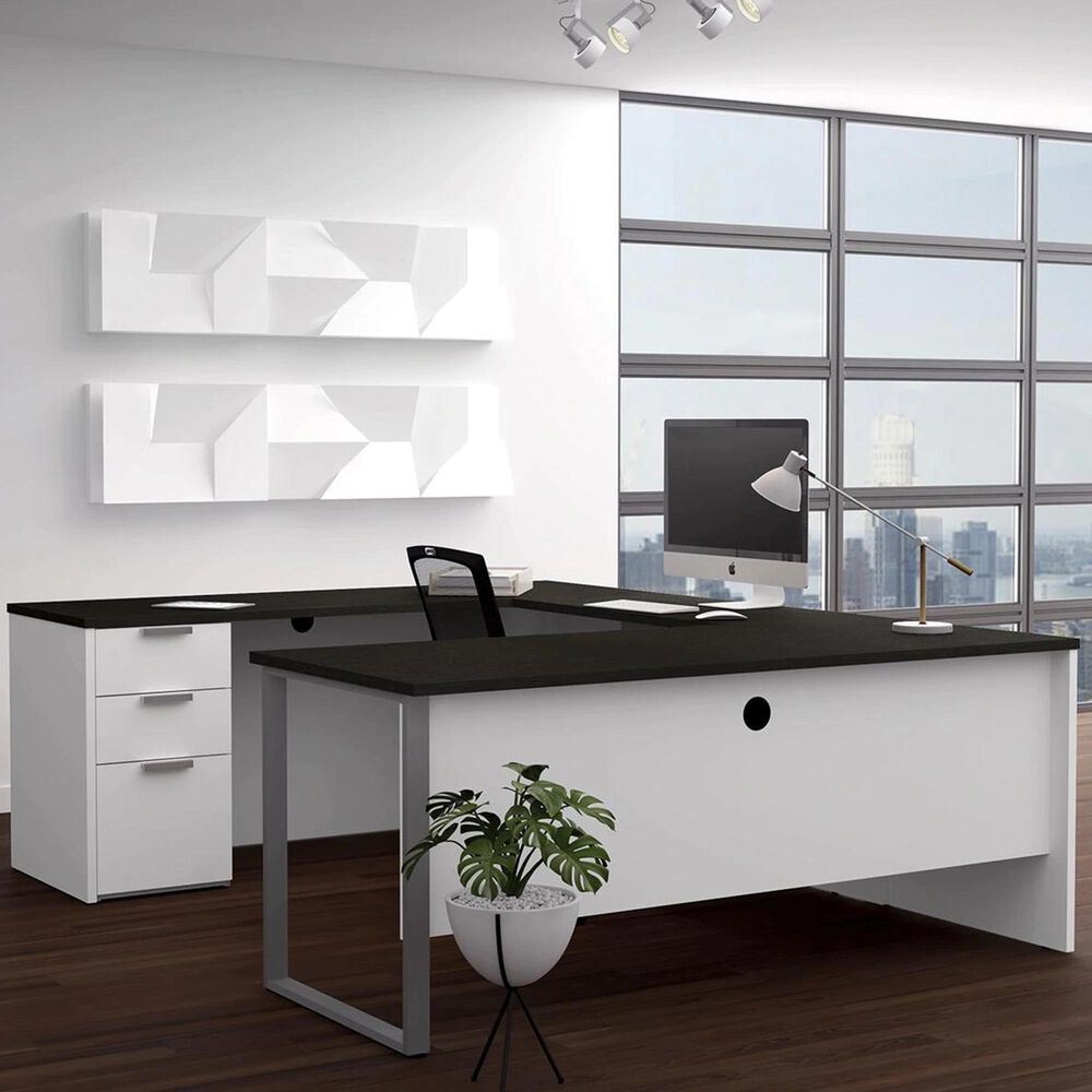 Bestar Pro-Concept Plus U-Desk in White and Deep Grey, , large
