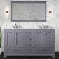 Lexora Home Dukes 60" Double Bathroom Vanity in Dark Grey with White Carrara Marble Top, Rectangular Sinks and 58" Mirror, , large