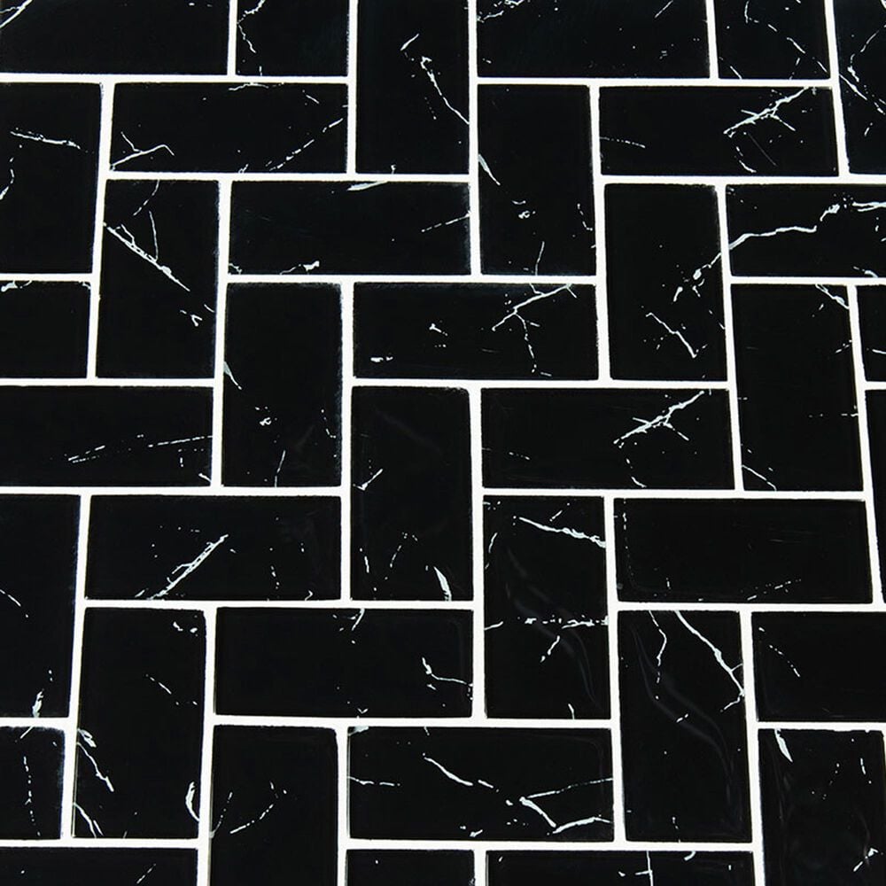 MS International Nero Marquina Herringbone 2&quot; x 4&quot; on 12&quot; x 12&quot; Glass Mosaic Sheet, , large