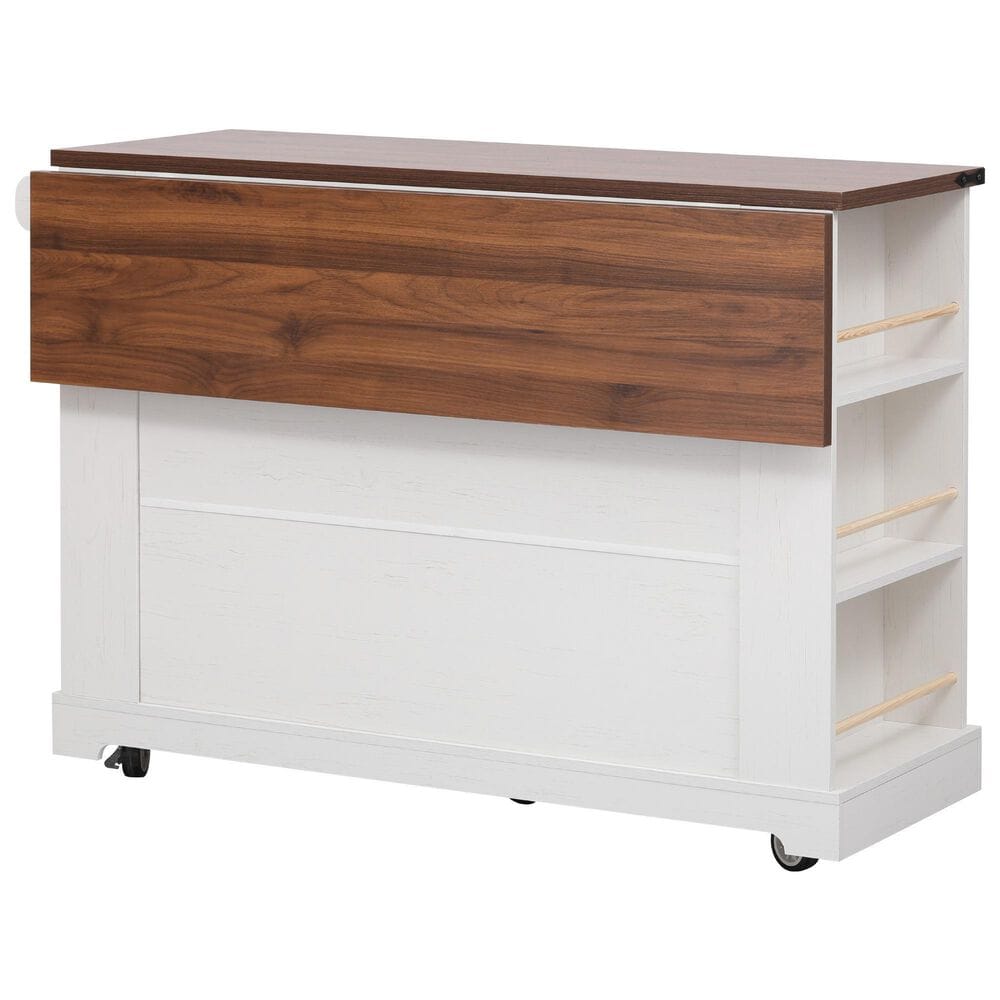 HOMLUX 53" Kitchen Island with Two Tempered Glass Cabinet Door in White, , large