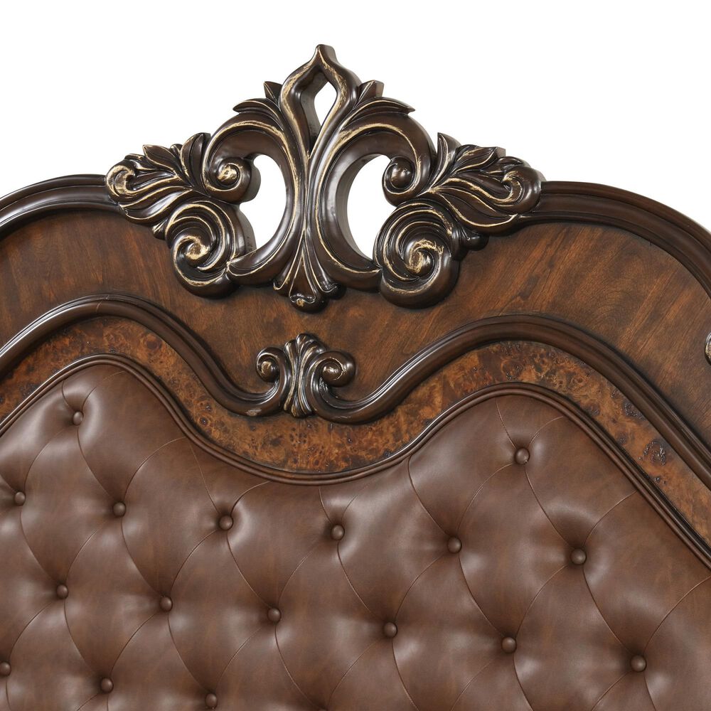 New Heritage Design Bella Note 5-Piece King Sleigh Bedroom Set in Mahogany Brown and Antique Gold, , large