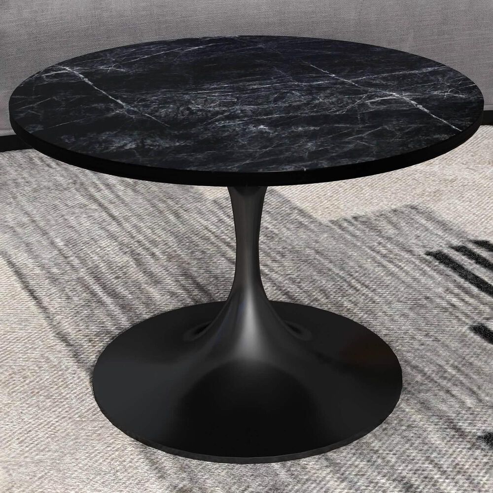 Leisuremod Verve 27&quot; Coffee Table with MDF Top in Black and Black Marble, , large