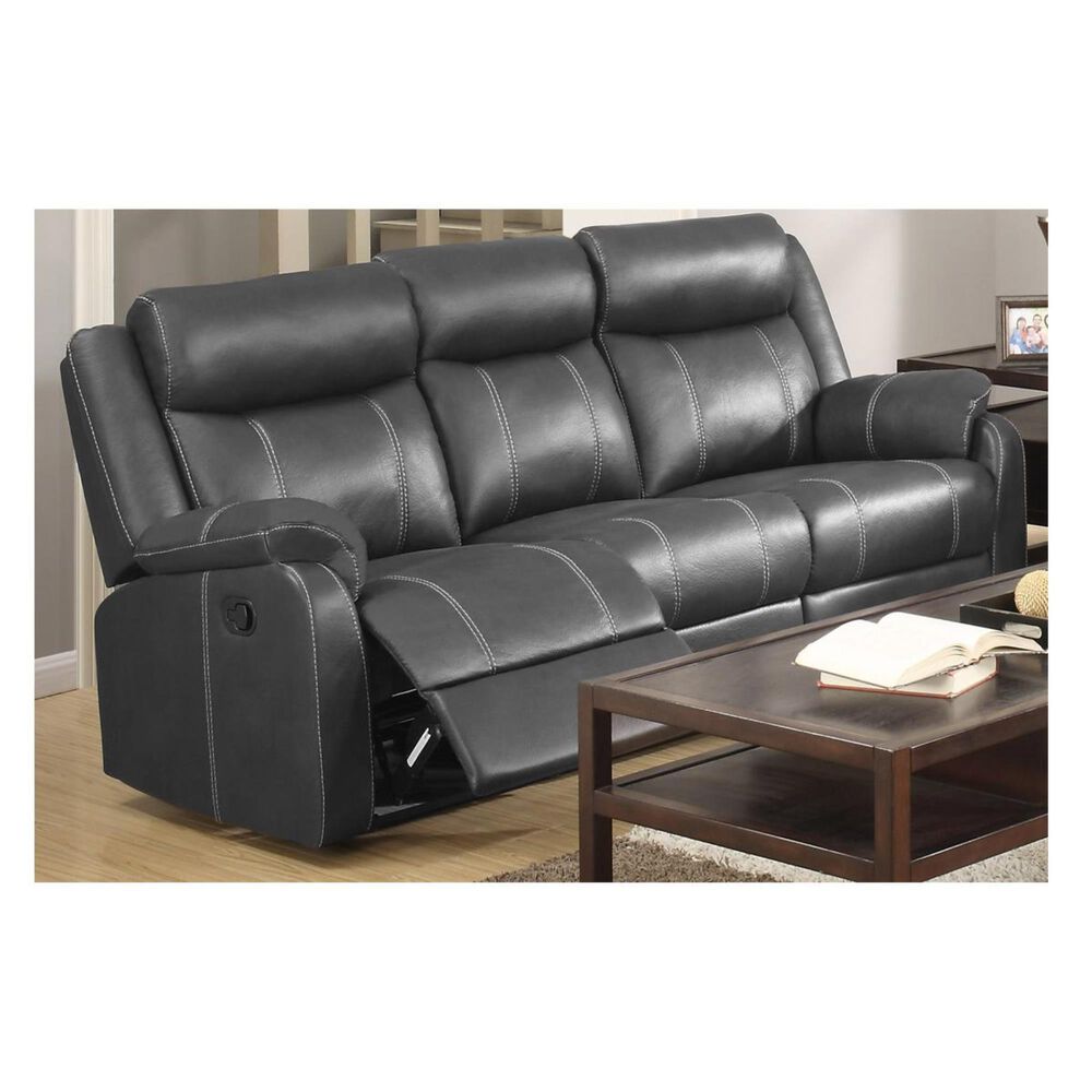 Klaussner Domino Reclining Sofa With Drop Down Table in Valor Carbon , , large