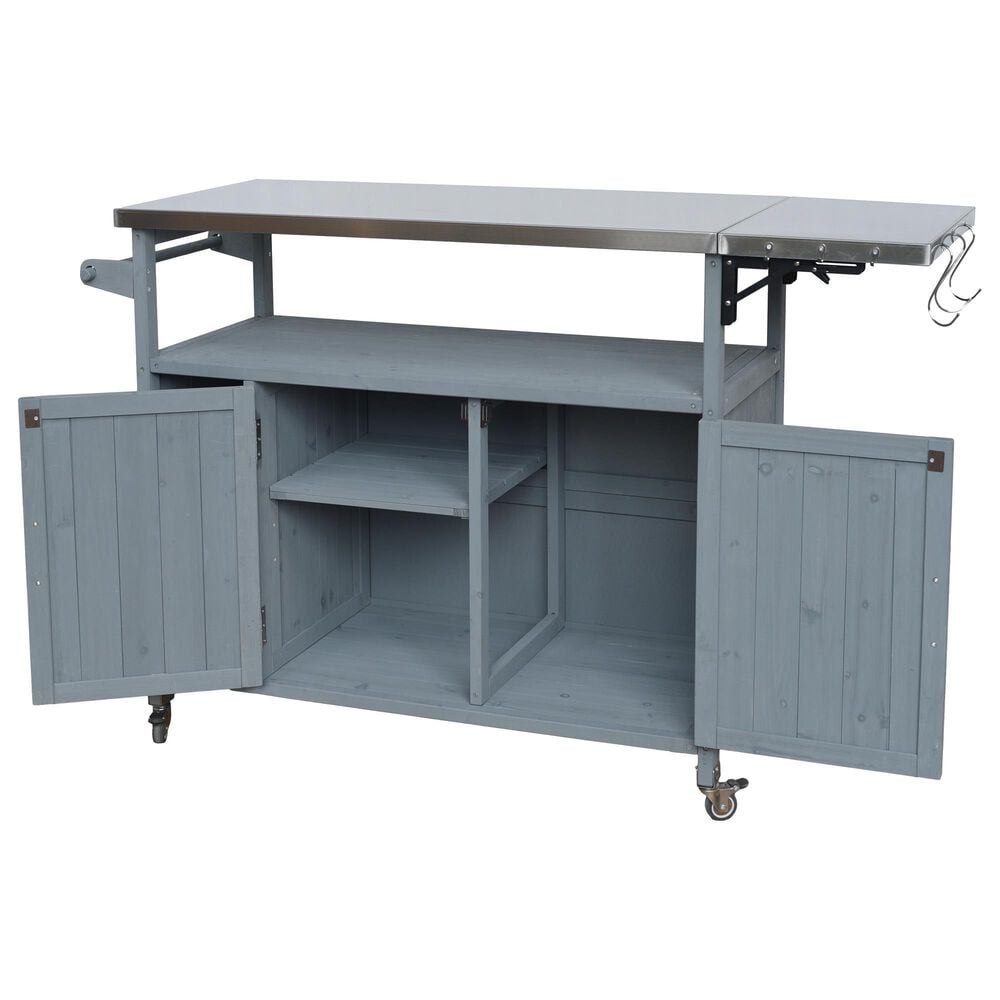 HOMLUX Farmhouse Rolling Outdoor Kitchen Cart with Stainless Steel Top in Blue Gray, , large