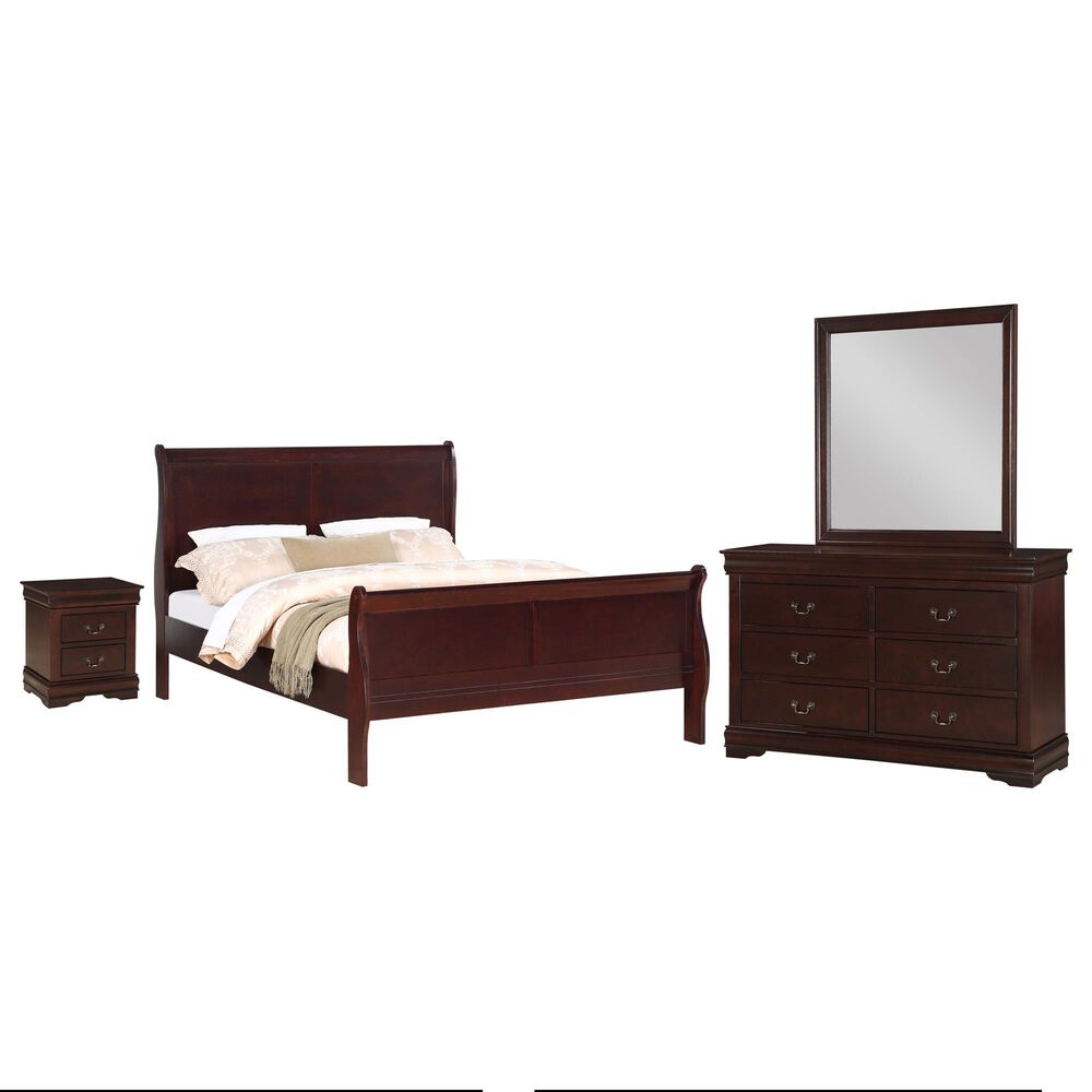 Crown Mark Louis Philip 4 Piece Queen Bedroom Set in Cherry, , large