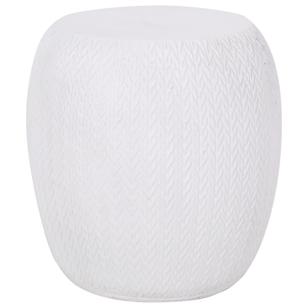 Hearth and Haven Round Patio Side Table with Braided Pattern in Antique White, , large