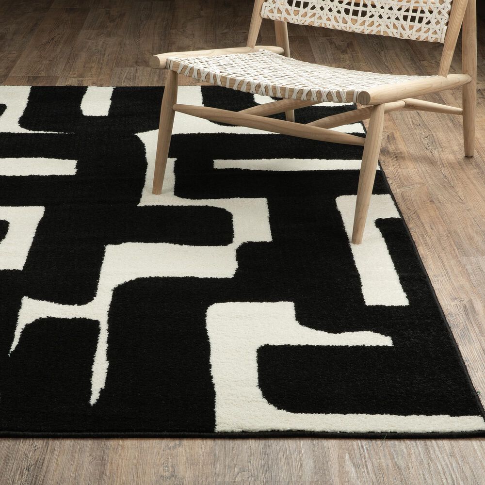 ROW by Oriental Weavers Quinn Abstract Black and Ivory 2' x 7' Runner, , large