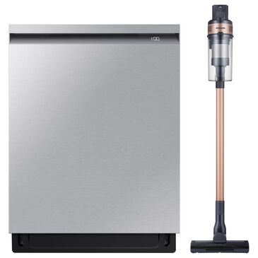 Samsung 2-Piece 24" Built-In Pocket Handle Dishwasher in Fingerprint Resistant Stainless Steel with Jet 60 Pet Cordless Stick Vacuum, , large