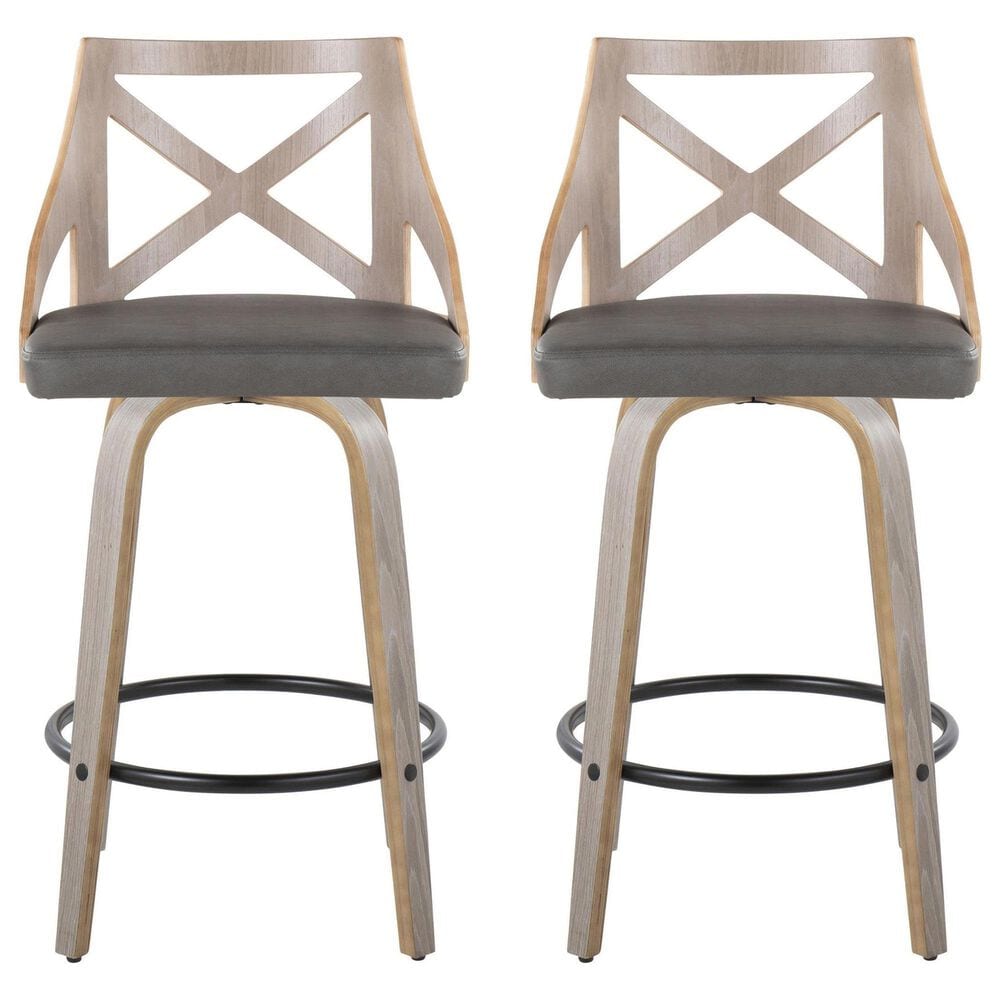 LumiSource Charlotte Swivel Counter Stool with Grey Faux Leather Upholstery in Light Grey and Black (Set of 2), , large