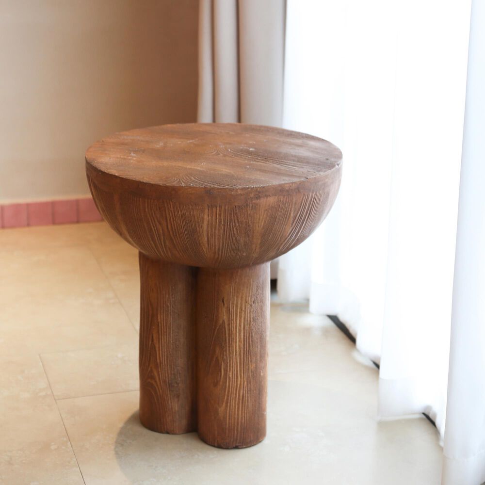 Hearth and Haven Iris Outdoor Round Side Table with 3 Cylindrical Legs in Brown, , large