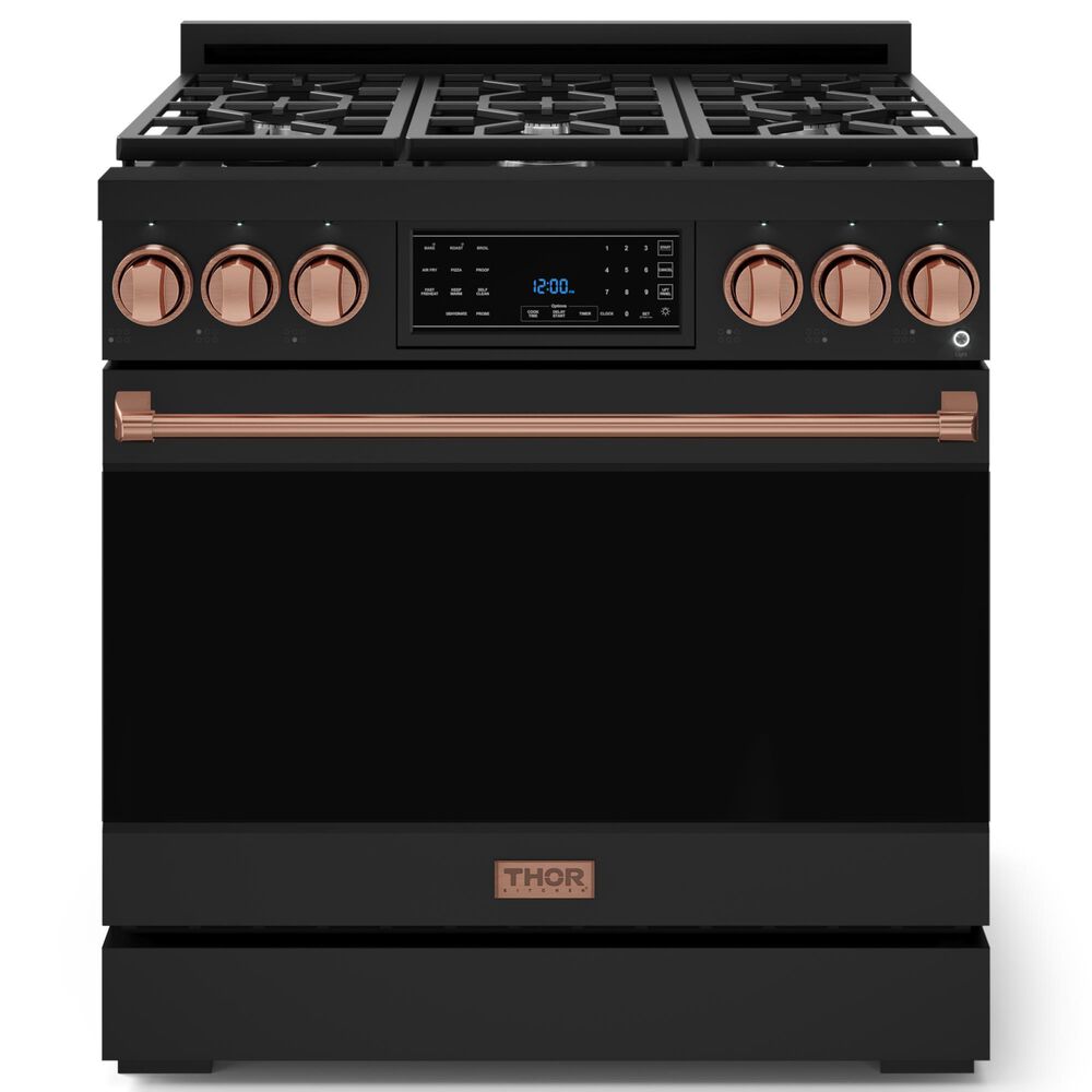 THOR KITCHEN Gordon Ramsay 6 Cu. Ft. 36" Professional Liquid Propane Range with Rose Gold Handle Kit in Black, , large