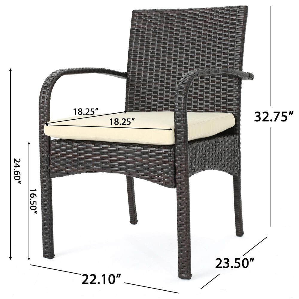 Hearth and Haven Cordoba Outdoor Dining Chair with Beige Cushions in Brown &#40;Set of 2&#41;, , large