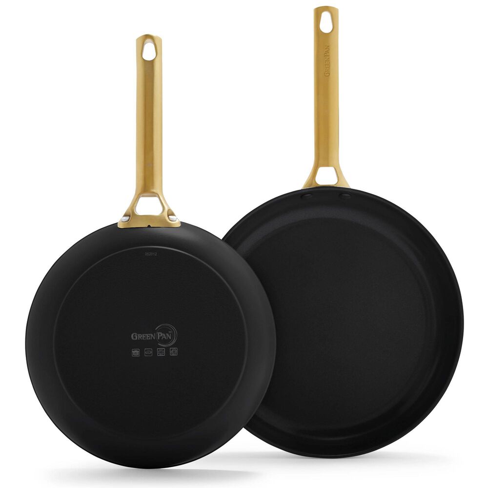 GreenPan GreenPan Reserve Ceramic Nonstick 10 and 12 Frypan Set in Black  with Gold-Tone Handles