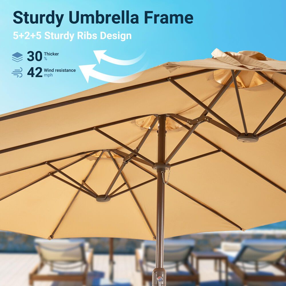 HOMLUX 15' Outdoor Market Umbrella with Sandbags Base in Khaki, , large