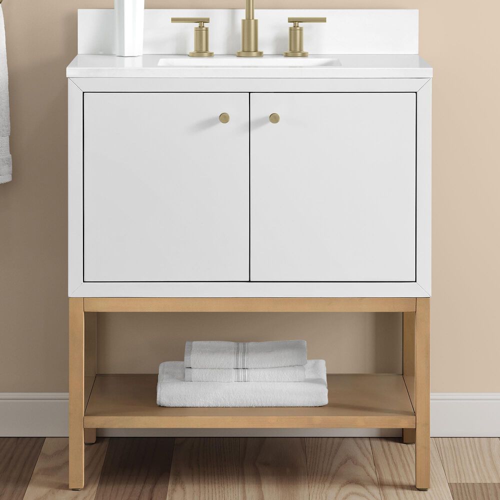 37B Isadore 30" Single Bathroom Vanity Cabinet in Bright White and White Composite Stone Top and Backsplash, , large